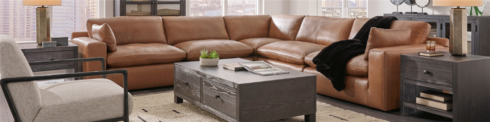 leather modern modular sectional in brown